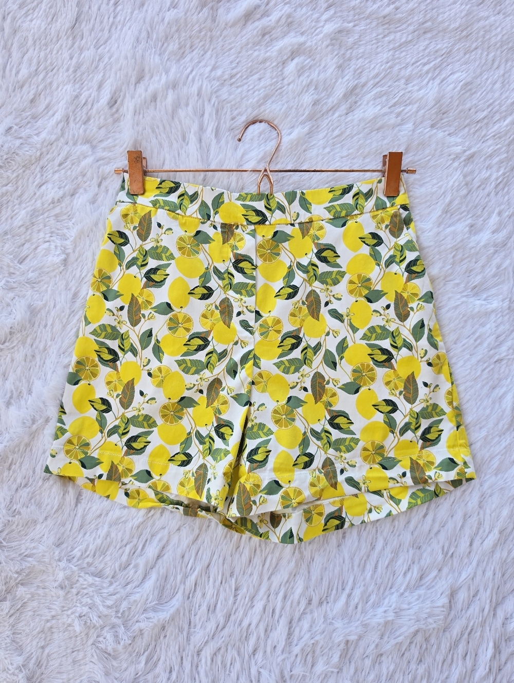 Boden Yellow Lemon Citrus Print High Rise Pull On Summer Shorts Size 4